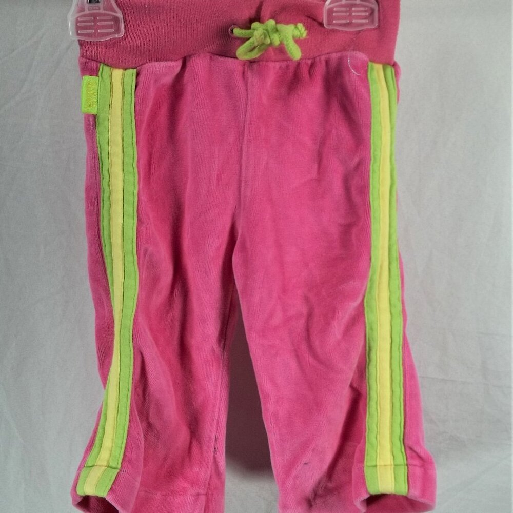 GIRLS 12 MONTHS VON DUTCH PINK LIME GREEN YELLOW STRIPED VELOUR PANTS